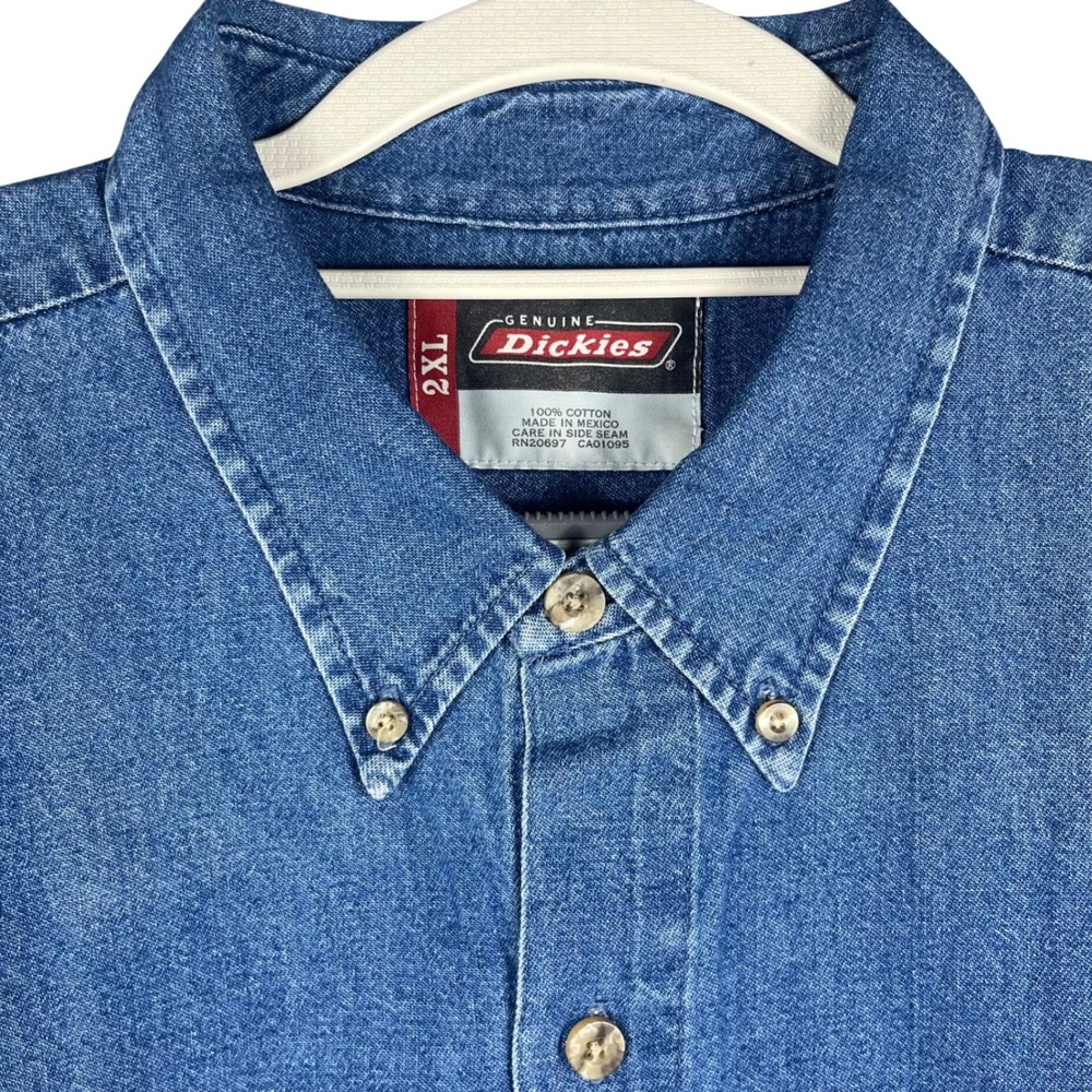 Genuine Dickies Denim Button Down Mens 2XL Blue Long Sleeve Work Shirt NWT